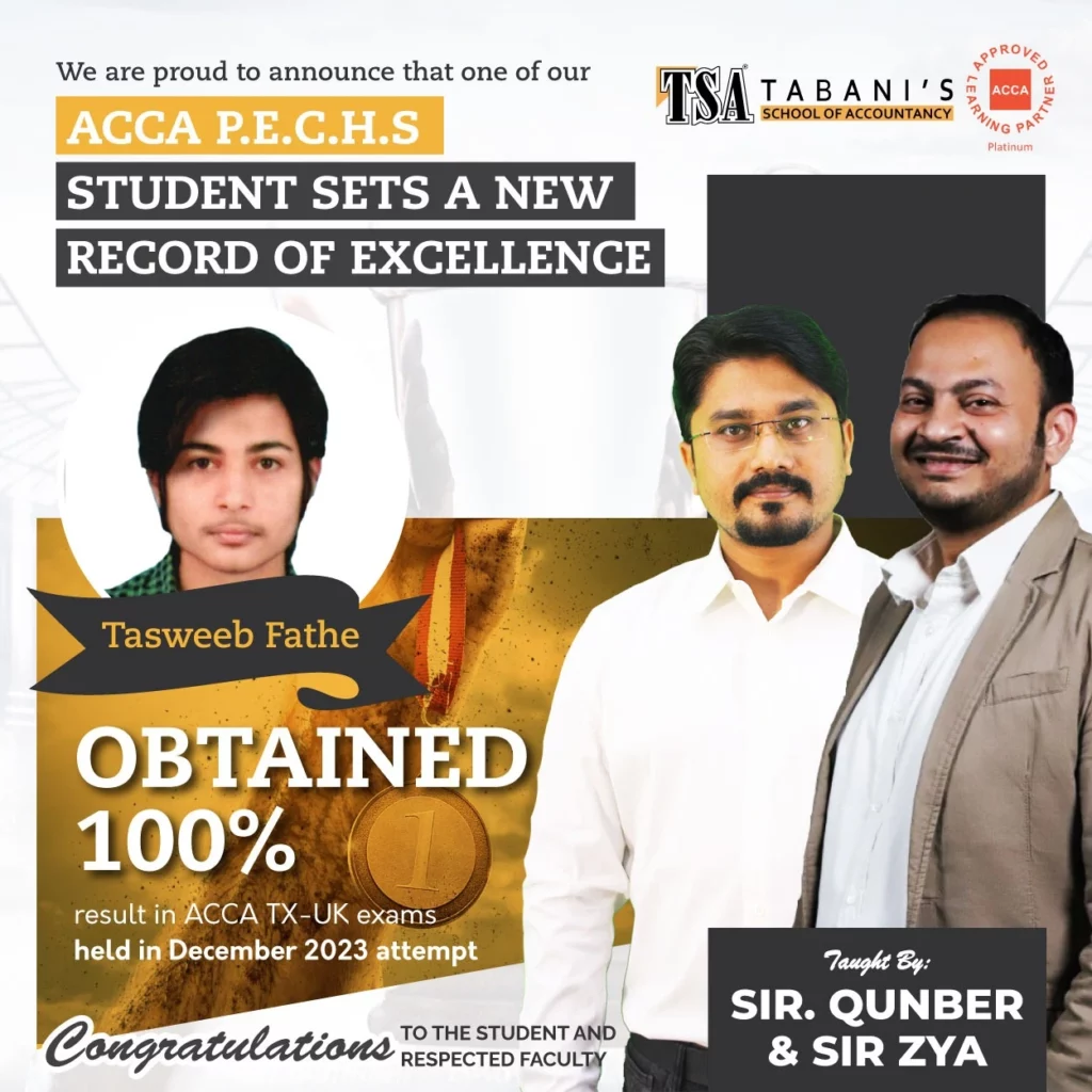 Our student 𝐓𝐀𝐒𝐖𝐄𝐄𝐁 𝐅𝐀𝐓𝐇𝐄 secured 𝟏𝟎𝟎% marks in December 2023 attempt in paper TX (F6)